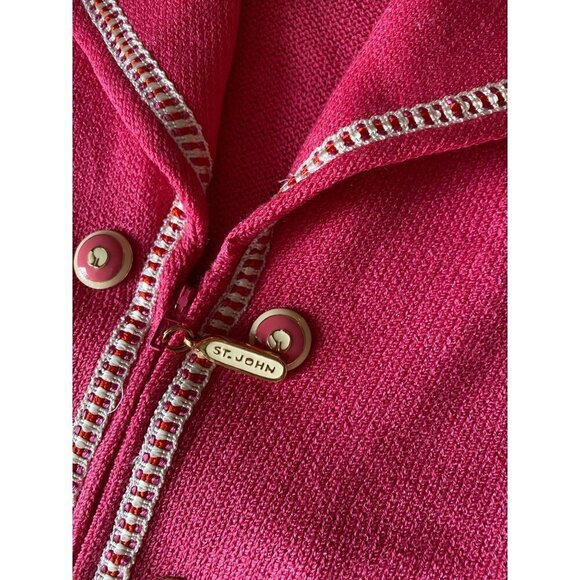 Vintage St John Women's Pink Knit White Trim Zip Jacket - 10 - Picture 9 of 11
